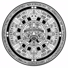 Disco azteca maya en Relieve Monocromático - obrazy, fototapety, plakaty