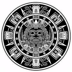 disco Azteca en Relieve Monocromático - obrazy, fototapety, plakaty