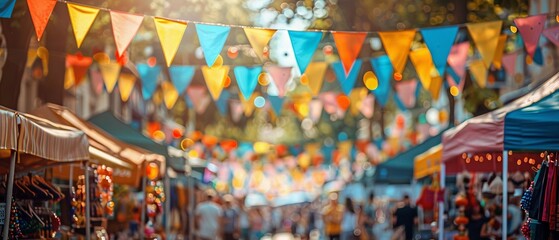 Bustling Summer Street Fair in Small Town

