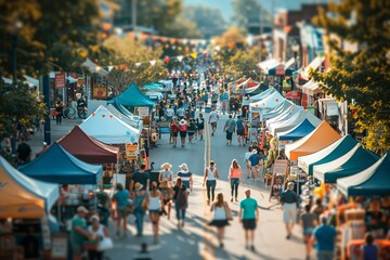 Obraz premium Bustling Summer Street Fair in Small Town