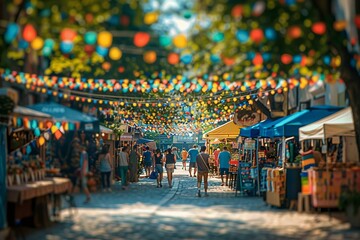 Fototapeta premium Bustling Summer Street Fair in Small Town