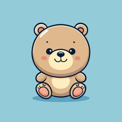 Cute Kawaii Bear Vector Clipart Icon Cartoon Character Icon on a Baby Blue Background