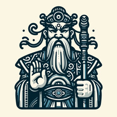 guan yu chinese asia warrior hero and dragon tattoo Vector illustration.