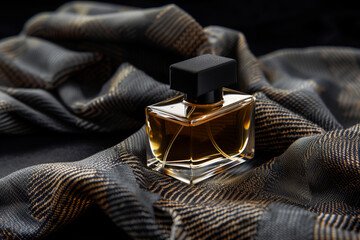open bottle of perfume on a black surface
