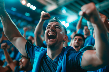 Fototapeta na wymiar soccer fans celebrating in a stadium