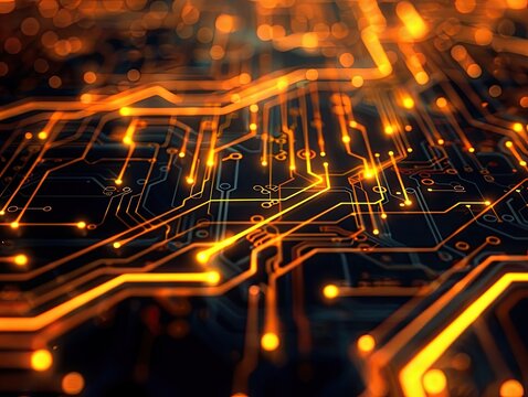 Dynamic abstract circuitry, glowing with energy, symbolizing connectivity and innovation, ideal for tech backgrounds