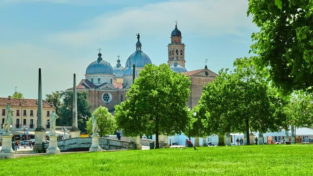 PADUA, ITALY - APRIL 17 2018: Abbey of Santa Giustina is a 10th-century Benedictine abbey complex located in front of the Prato della Valle in central Padua, region of Veneto, Italy.
