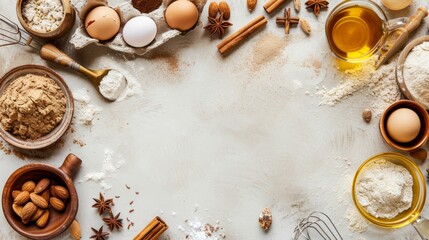 Fototapeta na wymiar Kitchen Ingredients: Baking and Cooking Background Frame