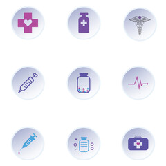 set of medical item icon design, patient, nurse, microscope, physician, medicine, medical, hospital, heart, healthy, health, flat, emergency, drug, doctor, dan, computer, clipboard, care, cardio