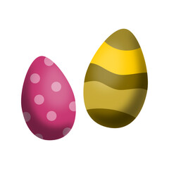 Two colorful pink and yellow Easter eggs isolated icon. Fully editable SVG vector.