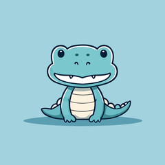 Cute Kawaii Crocodile Vector Clipart Icon Cartoon Character Icon on a Baby Blue Background