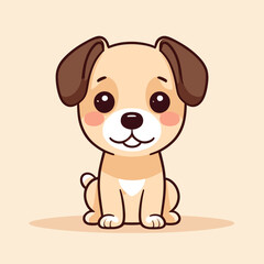 Cute Kawaii Dog Vector Clipart Icon Cartoon Character Icon on a Cream Background