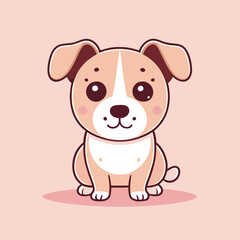 Cute Kawaii Dog Vector Clipart Icon Cartoon Character Icon on a Pale Pink Background