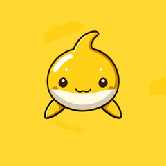 Cute Kawaii Dolphin Vector Clipart Icon Cartoon Character Icon on a Lemon Yellow Background
