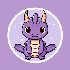 Cute Kawaii Dragon Vector Clipart Icon Cartoon Character Icon on a Lavender Background