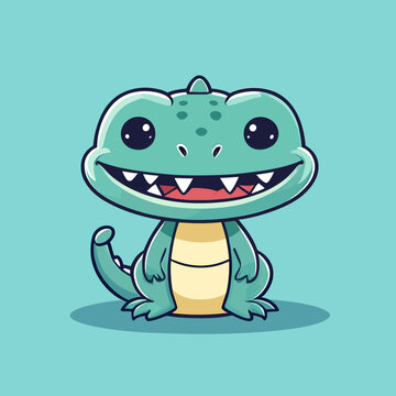 Cute Kawaii Crocodile Vector Clipart Icon Cartoon Character Icon on a Sky Blue Background