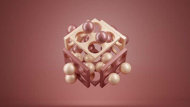 Dynamic Geometric Cube Plenum: Abstract 3D Animation of Six Plates with Holes Arranged in Cube, Balls Moving Through