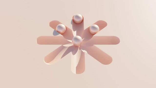 Dynamic Geometric Snowflake Channels: Abstract 3D Animation of Four Balls Waltzing through Eight-pointed Snowflake Grooves