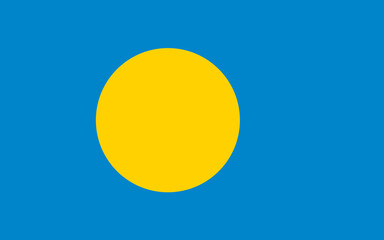 Close-up of blue and yellow national flag of Oceanian country of Palau. Illustration made March 2nd, 2024, Zurich, Switzerland.