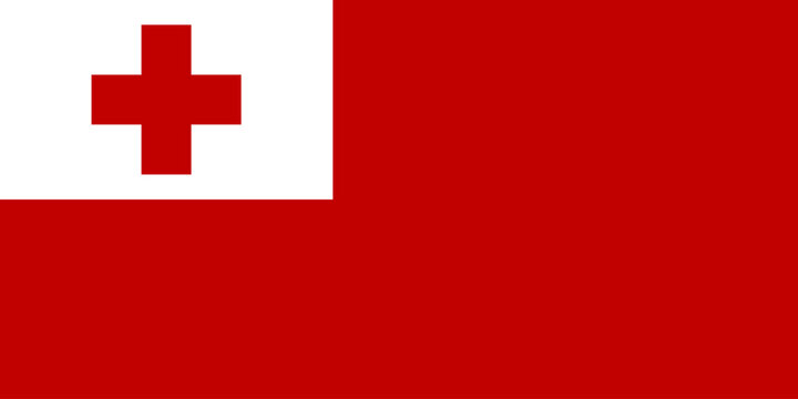 Close-up of red and white national flag of Oceanian country of Tonga with red cross. Illustration made March 2nd, 2024, Zurich, Switzerland.