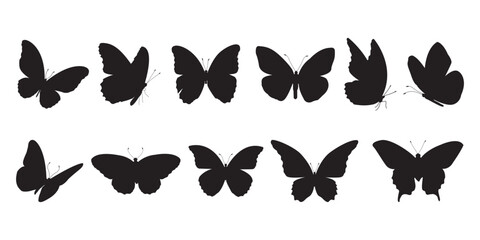 Butterfly  black Silhouette Vector Set, Monarch Butterfly Clipart Collection vector.