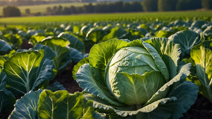fresh cabbage growing in a harvest field farming - obrazy, fototapety, plakaty