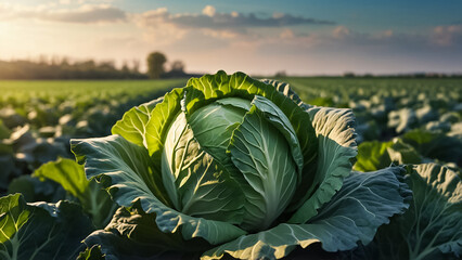 fresh cabbage growing in a harvest field - obrazy, fototapety, plakaty