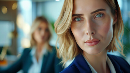 Obraz premium Woman with blond hair and blue eyes in a business suit