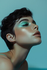 fashion portrait of blue makeup girl