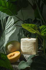 still life with plants and melons of off-white luxury handbag