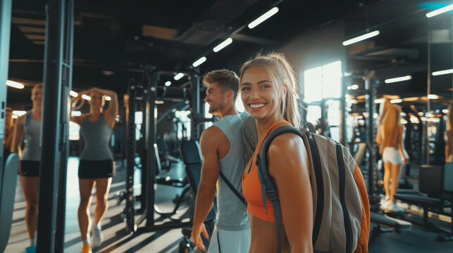 Beautiful fit woman works out in a fitness gym - Stock Image - Everypixel