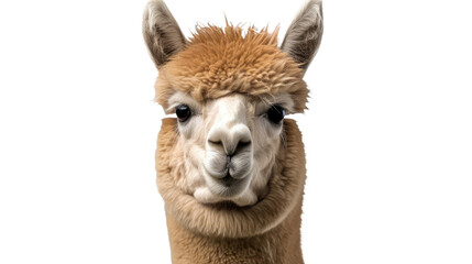 Close-up of a charming alpaca with a warm, fluffy fleece and gentle brown eye.png