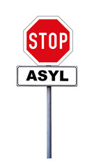 Stop-Sign and white sign with letters ASYL. PNG