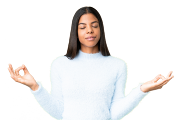 Young African American woman over isolated chroma key background in zen pose