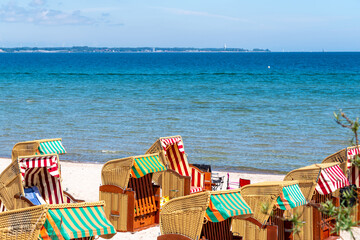 Beach with beach chairs in Scharbeutz, baltic sea, Germany