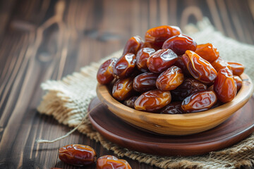Ramadan Dates Palm Fruit On A Wooden Plate 