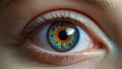 Fototapeta premium an eye seeing the universe, close up view, eyeball, eye care concept.