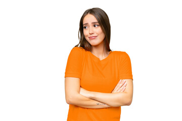Young pretty caucasian woman over isolated background making doubts gesture while lifting the...
