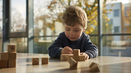A child playing with toy blocks.