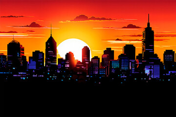 City skyline at sunset. Generative AI