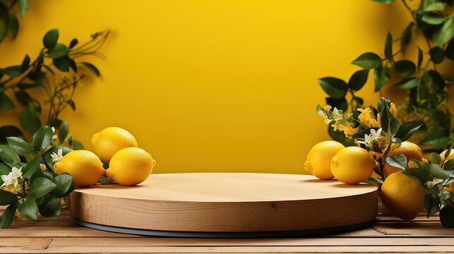 Background lemon podium product fruit platform cosmetic scene display citrus yellow. 