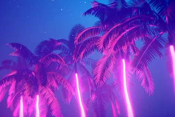 Gordijnen Background Texture in the Neon Palm Silhouette Electric Night Style created with Generative AI Technology © Sentoriak