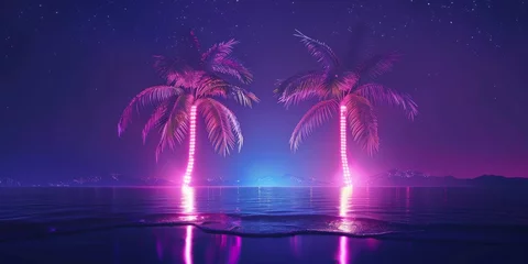 Foto op Aluminium Background Texture in the Neon Palm Silhouette Electric Night Style created with Generative AI Technology © Sentoriak