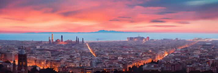 Stunning Panoramic Dusk View of BQ Barcelona Cityscape overlooking the Mediterranean Sea
