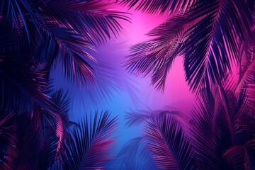 Fototapeta na wymiar Background Texture in the Neon Palm Silhouette Electric Night Style created with Generative AI Technology