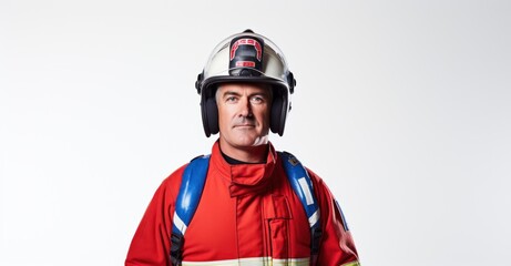 Fototapeta premium Determined firefighter in gear, symbolizing bravery and emergency readiness.