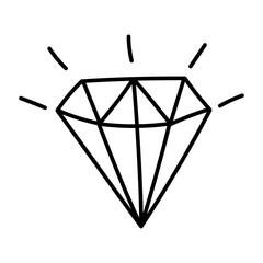 Precious diamond vector icon in doodle style. Symbol in simple design. Cartoon object hand drawn isolated on white background.