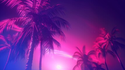 Fototapeta na wymiar Background Texture in the Neon Palm Silhouette Electric Night Style created with Generative AI Technology 