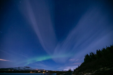 Naklejka na ściany i meble Multicolored northern lights (Aurora borealis). Spectacular auroral display. 