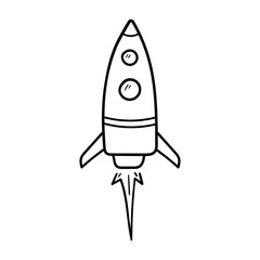 Space rocket vector icon in doodle style. Symbol in simple design. Cartoon object hand drawn isolated on white background.